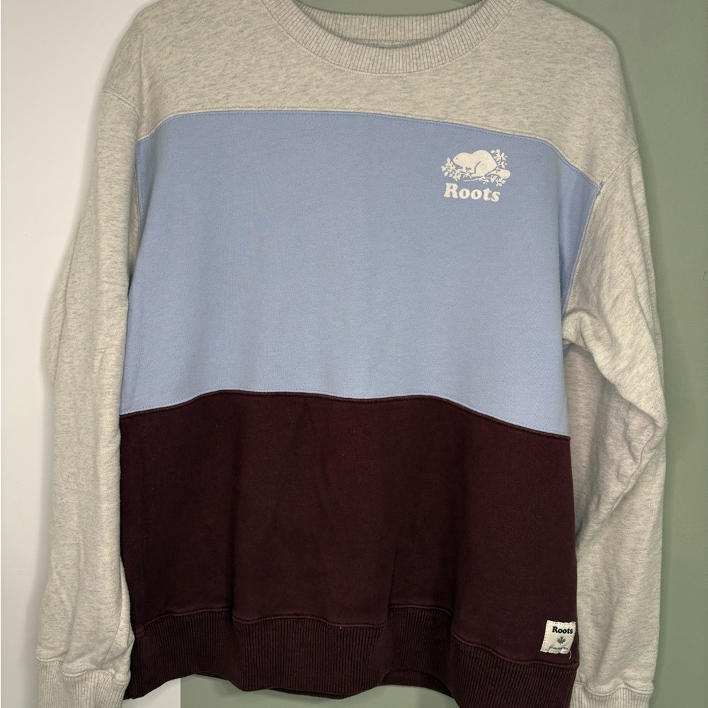 Roots Crewneck Sweater - Light Gray, Blue, and burgundy